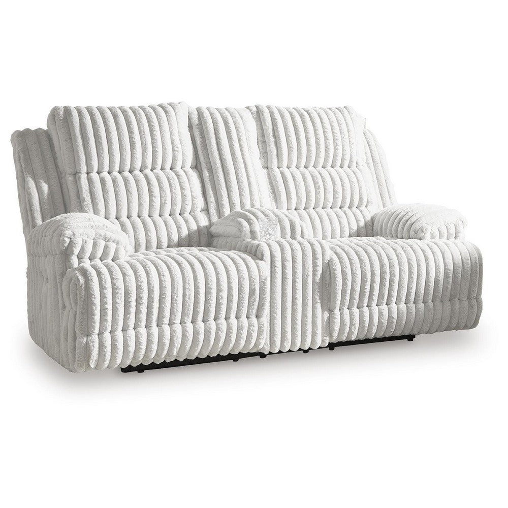 Becca Power Reclining Loveseat w Storage Console | Off White Corduroy 81"