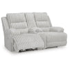 Becca Power Reclining Loveseat w Storage Console | Off White Corduroy 81"