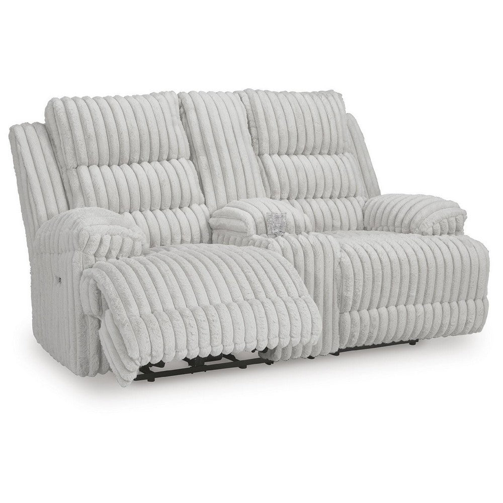 Becca Power Reclining Loveseat w Storage Console | Off White Corduroy 81"