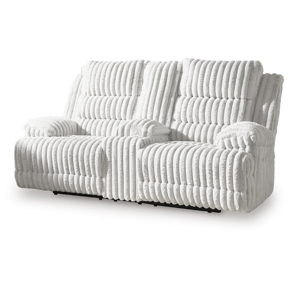 Becca Power Reclining Loveseat w Storage Console | Off White Corduroy 81"