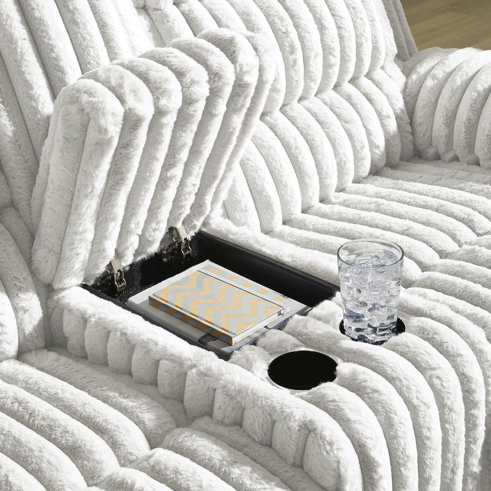 Becca Power Reclining Loveseat w Storage Console | Off White Corduroy 81"