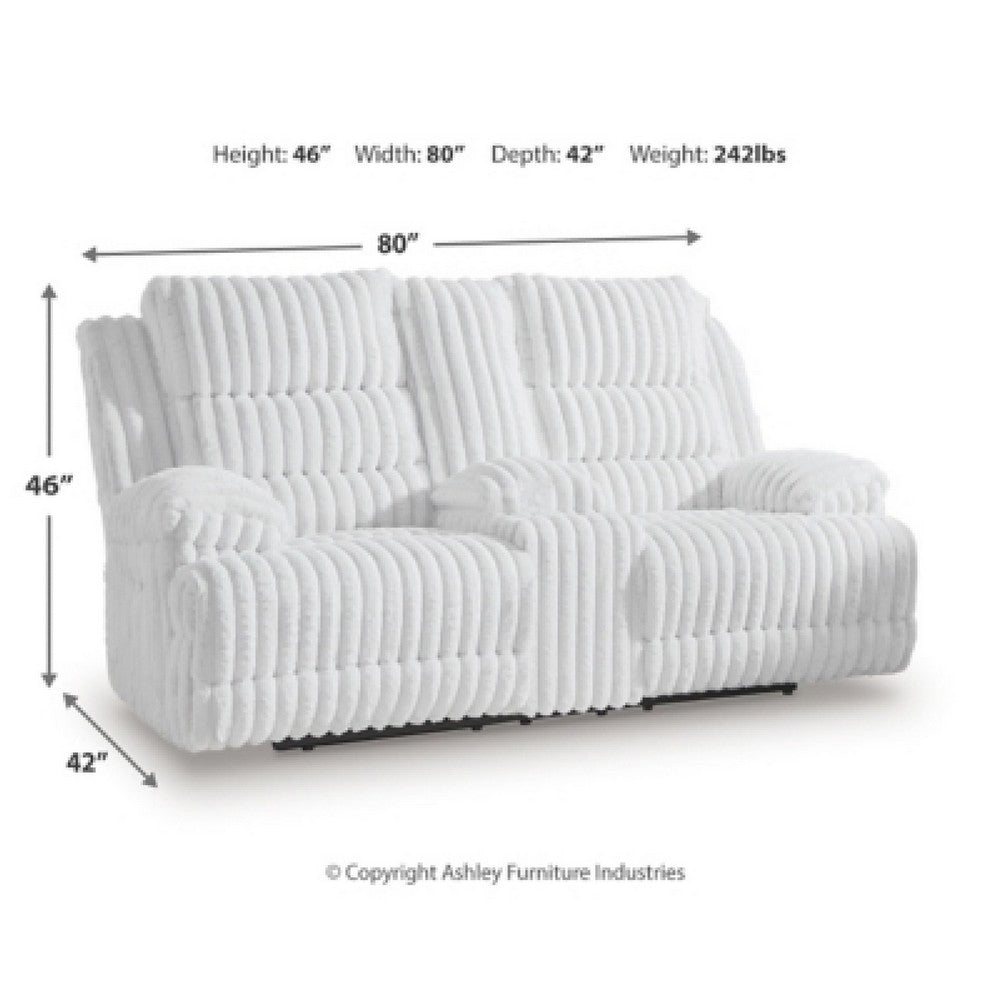 Becca Power Reclining Loveseat w Storage Console | Off White Corduroy 81"