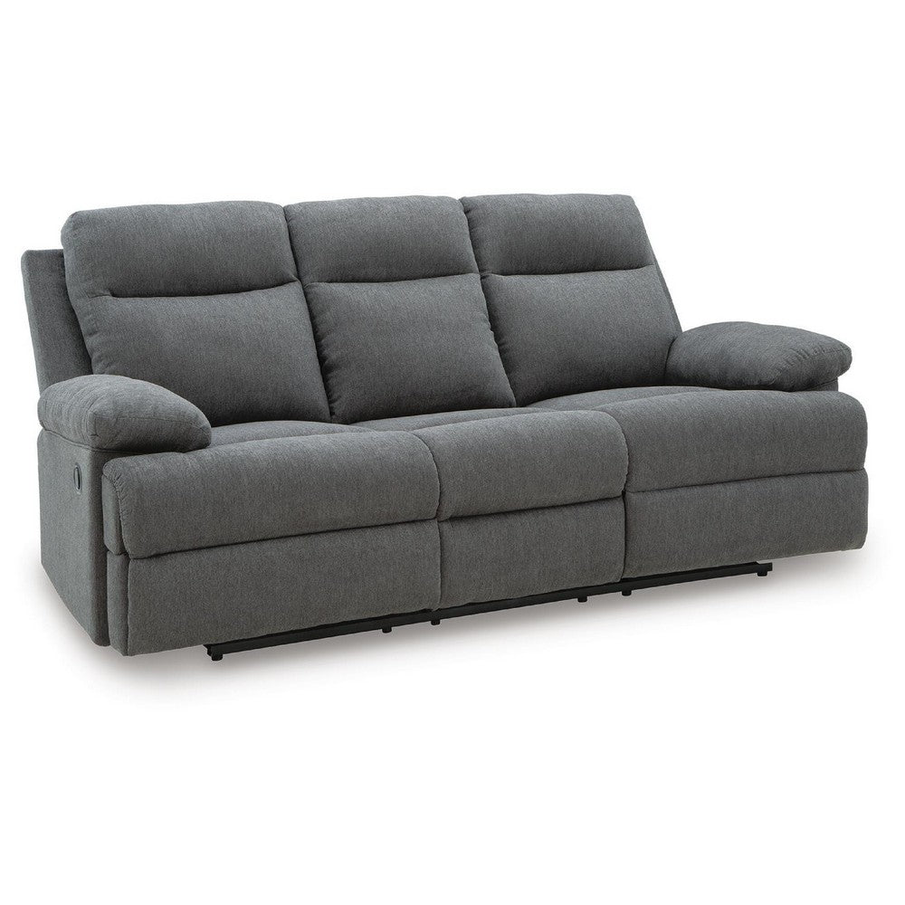 Silvy Reclining Sofa with Drop Down Table | USB Ports | Gray Chenille 86"