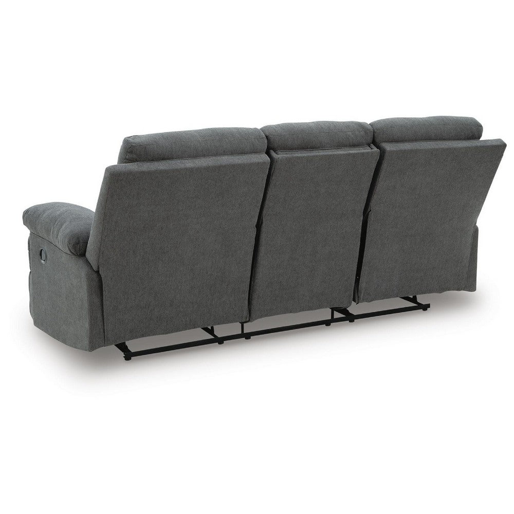 Silvy Reclining Sofa with Drop Down Table | USB Ports | Gray Chenille 86"