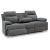 Silvy Reclining Sofa with Drop Down Table | USB Ports | Gray Chenille 86"