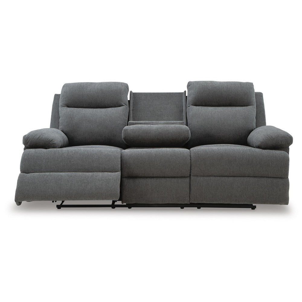 Silvy Reclining Sofa with Drop Down Table | USB Ports | Gray Chenille 86"