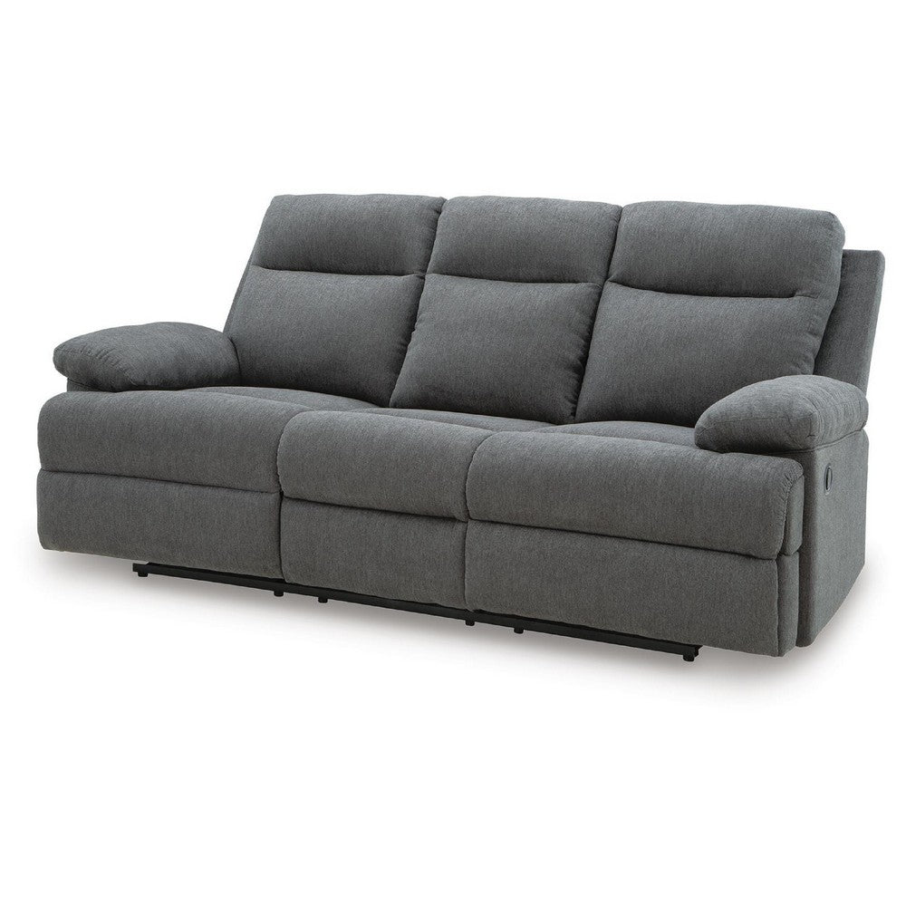Silvy Reclining Sofa with Drop Down Table | USB Ports | Gray Chenille 86"