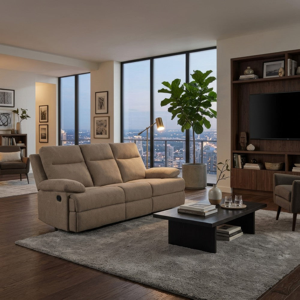 Silvy Reclining Sofa with Drop Down Table | USB Ports | Mocha Chenille 86"