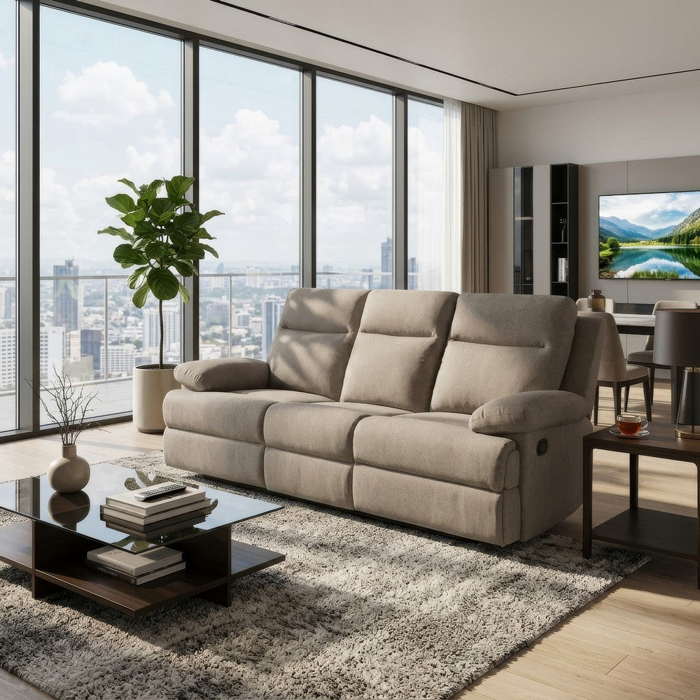 Silvy Reclining Sofa with Drop Down Table | USB Ports | Mocha Chenille 86"
