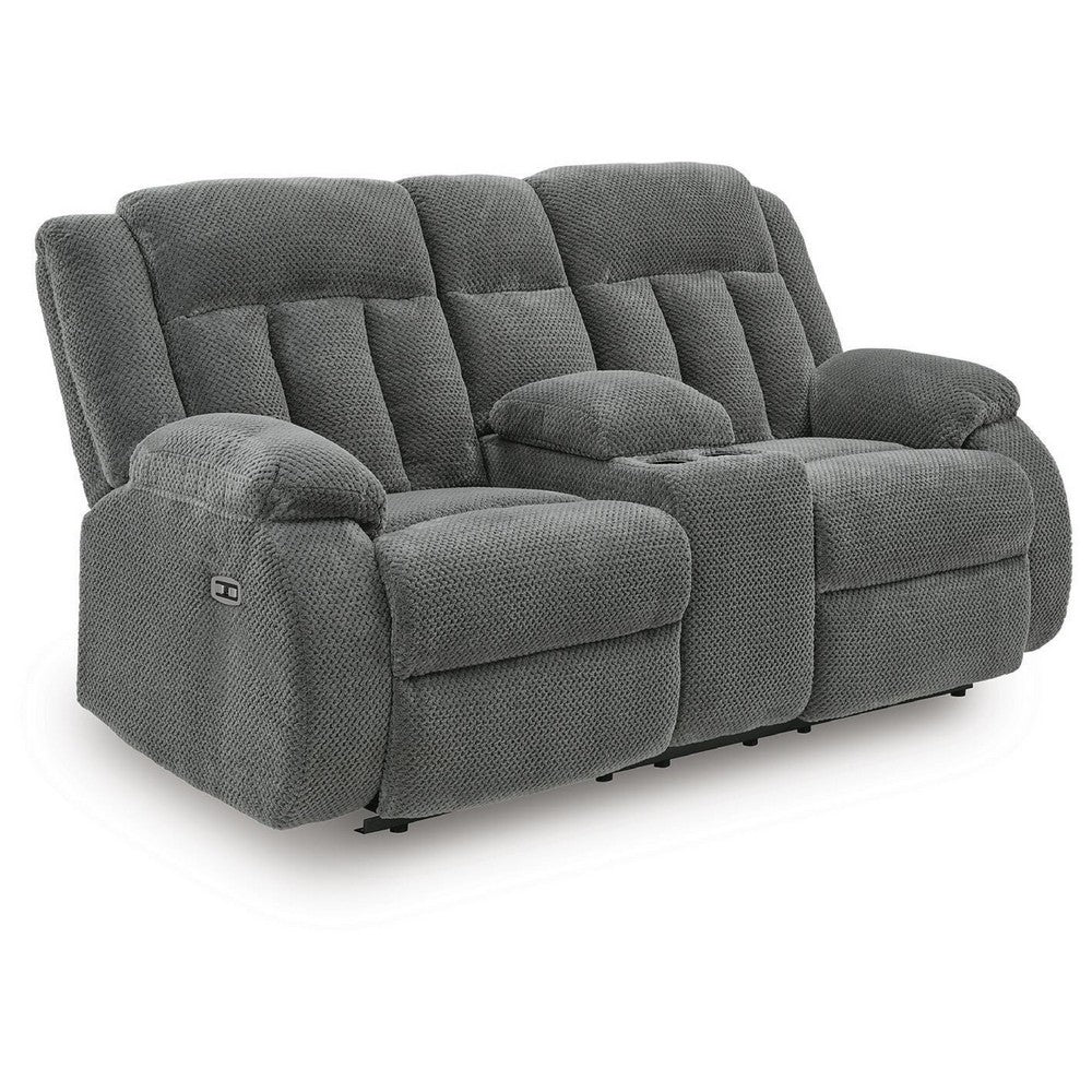 Duke Power Reclining Loveseat with Console | USB Ports | Gray Polyester 75"