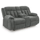 Duke Power Reclining Loveseat with Console | USB Ports | Gray Polyester 75"