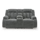 Duke Power Reclining Loveseat with Console | USB Ports | Gray Polyester 75"