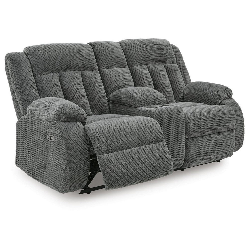 Duke Power Reclining Loveseat with Console | USB Ports | Gray Polyester 75"