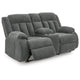 Duke Power Reclining Loveseat with Console | USB Ports | Gray Polyester 75"