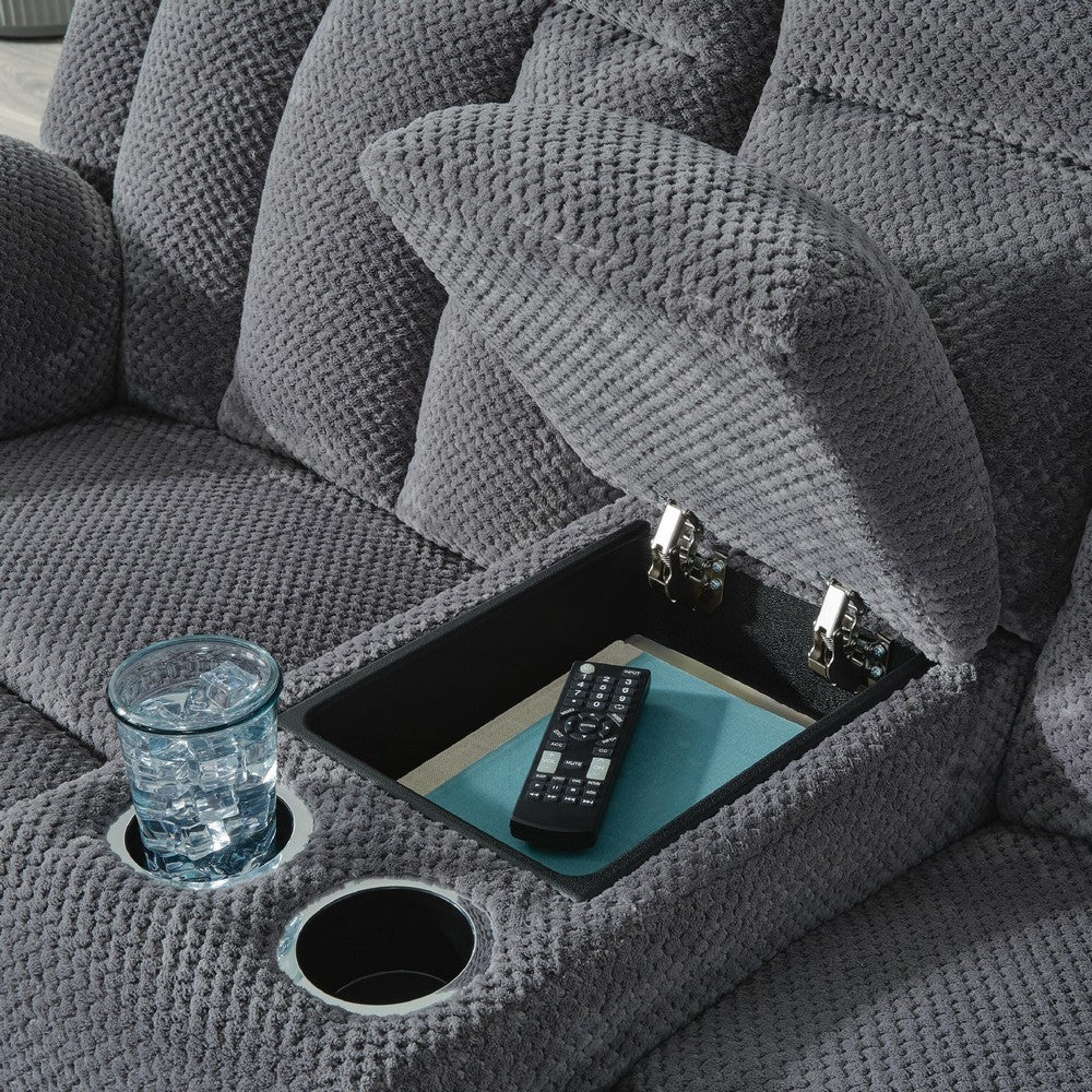 Duke Power Reclining Loveseat with Console | USB Ports | Gray Polyester 75"