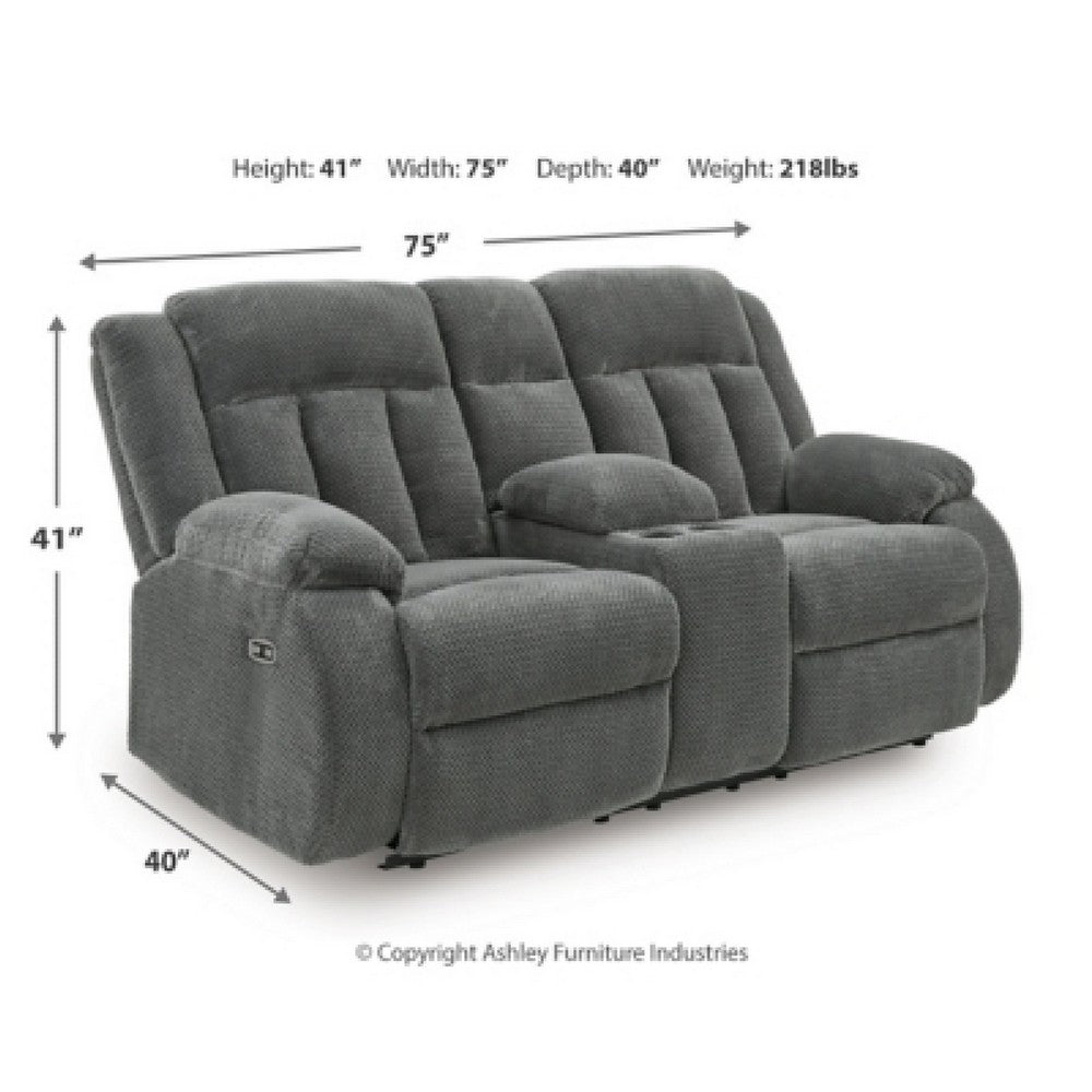 Duke Power Reclining Loveseat with Console | USB Ports | Gray Polyester 75"