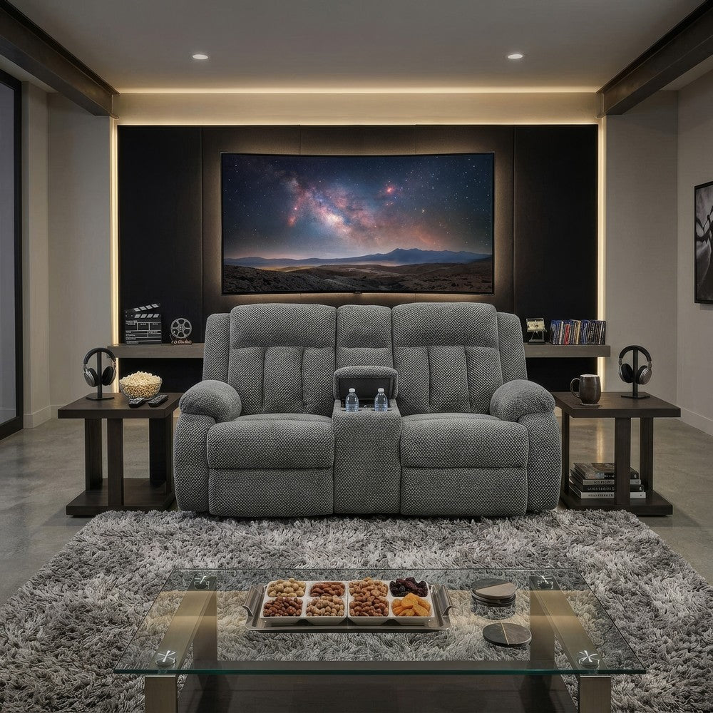 Duke Power Reclining Loveseat with Console | USB Ports | Gray Polyester 75"