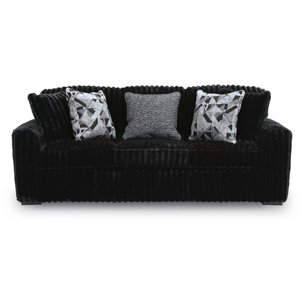 Addy Sofa with Plush Cushions and 5 Accent Pillows | Black Corduroy 98"