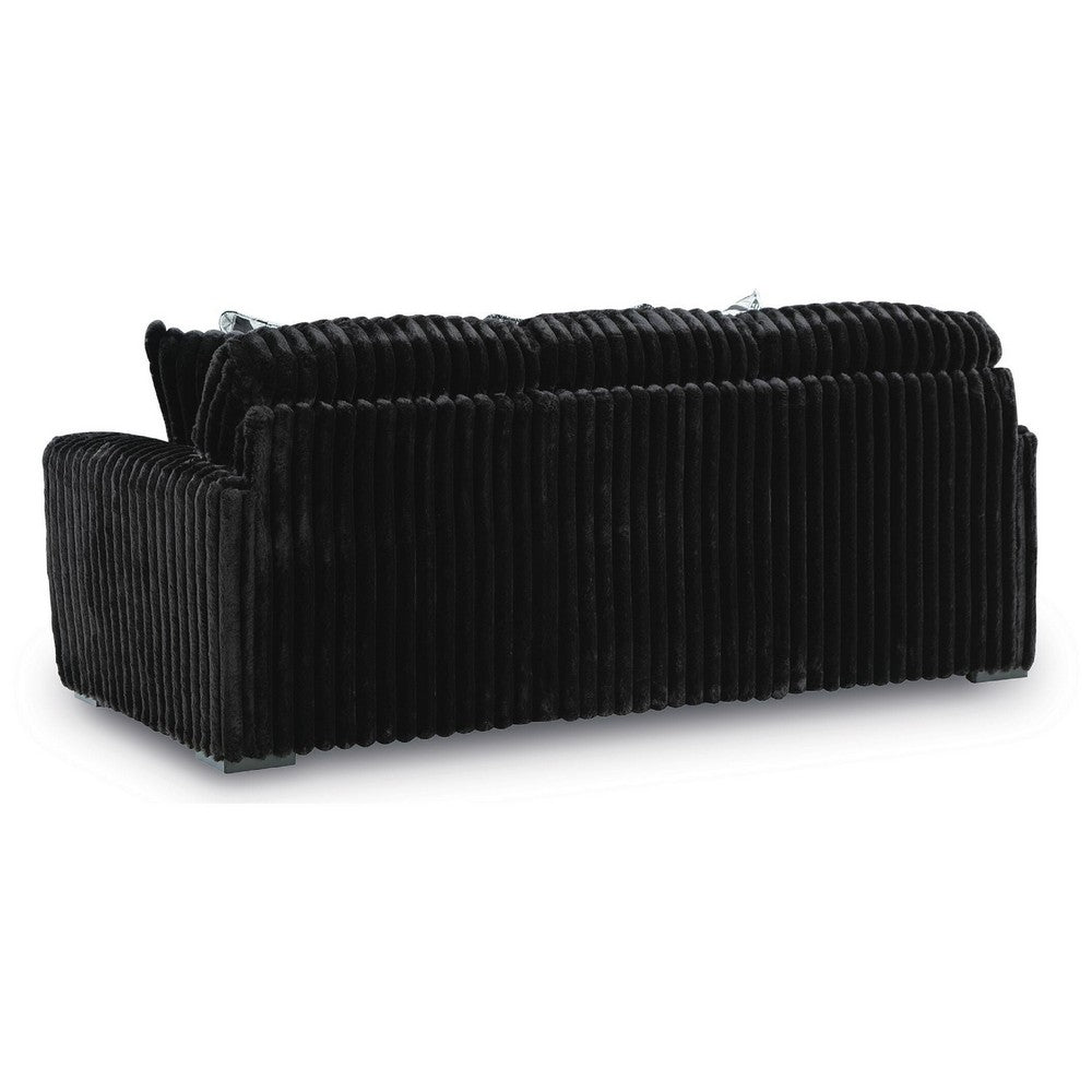 Addy Sofa with Plush Cushions and 5 Accent Pillows | Black Corduroy 98"