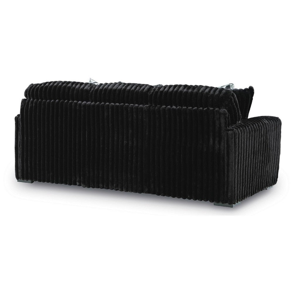 Addy Sofa with Plush Cushions and 5 Accent Pillows | Black Corduroy 98"
