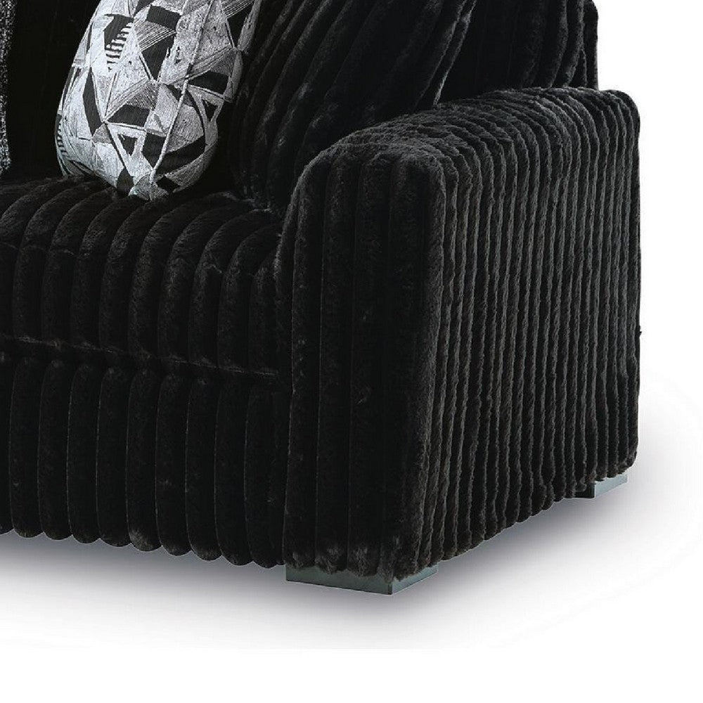 Addy Sofa with Plush Cushions and 5 Accent Pillows | Black Corduroy 98"