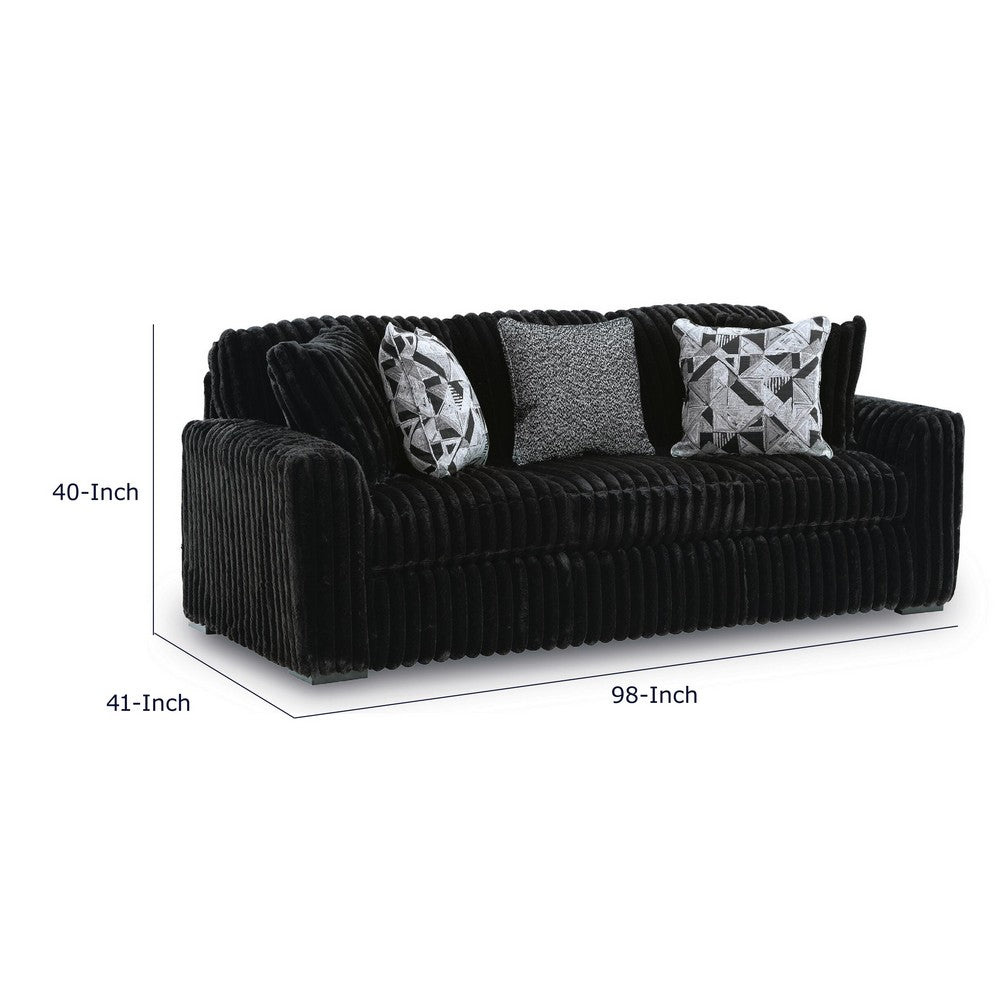 Addy Sofa with Plush Cushions and 5 Accent Pillows | Black Corduroy 98"