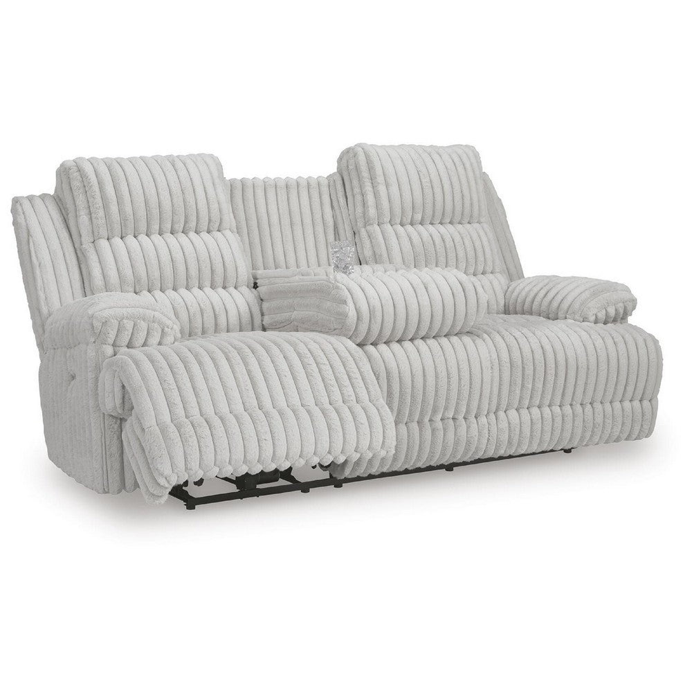 Becca Dual-Power Reclining Sofa with Drop Down Table | Off White Corduroy 91"