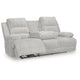 Becca Dual-Power Reclining Sofa with Drop Down Table | Off White Corduroy 91"