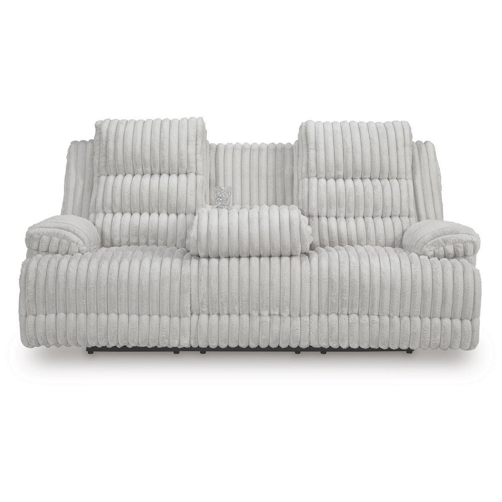 Becca Dual-Power Reclining Sofa with Drop Down Table | Off White Corduroy 91"