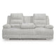 Becca Dual-Power Reclining Sofa with Drop Down Table | Off White Corduroy 91"