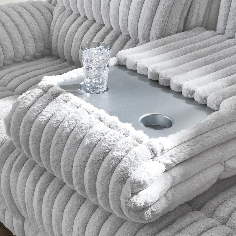 Becca Dual-Power Reclining Sofa with Drop Down Table | Off White Corduroy 91"