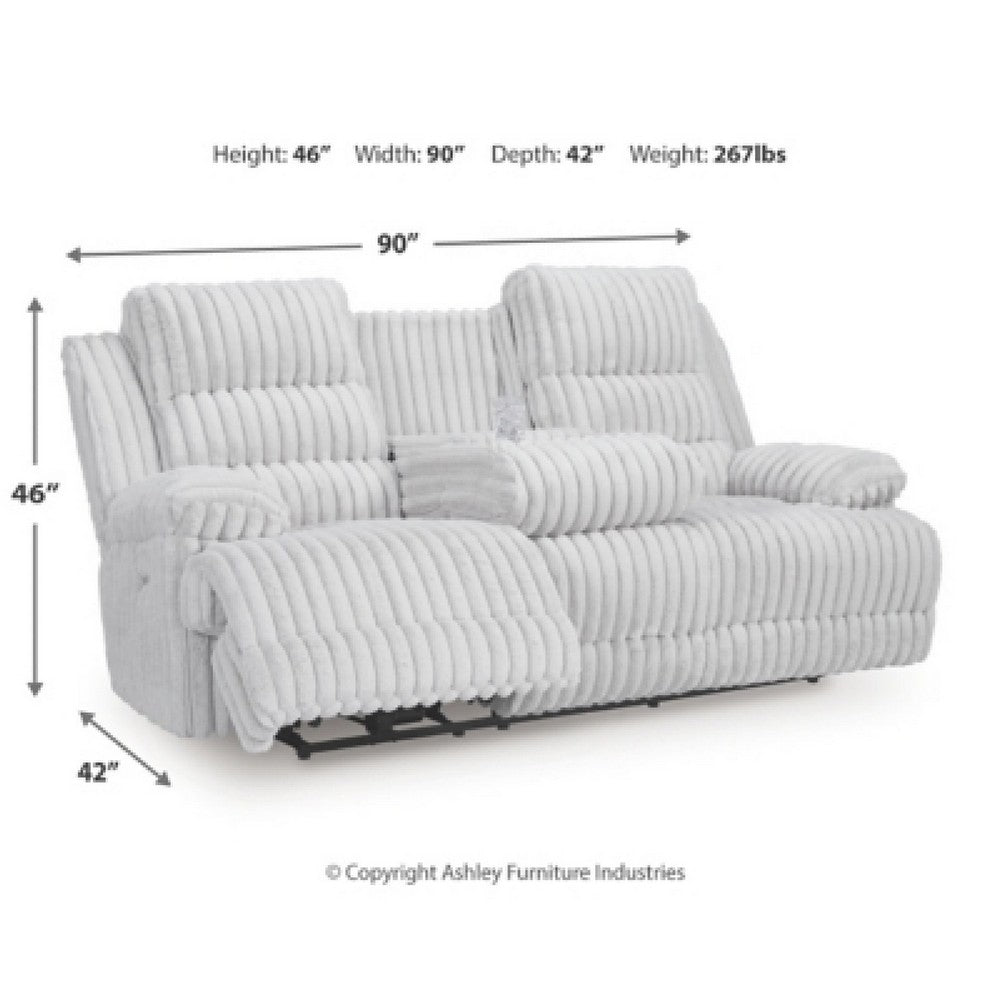 Becca Dual-Power Reclining Sofa with Drop Down Table | Off White Corduroy 91"