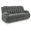 Duke Power Reclining Sofa | Drop Down Table | USB Ports | Gray Polyester 85"