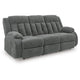 Duke Power Reclining Sofa | Drop Down Table | USB Ports | Gray Polyester 85"