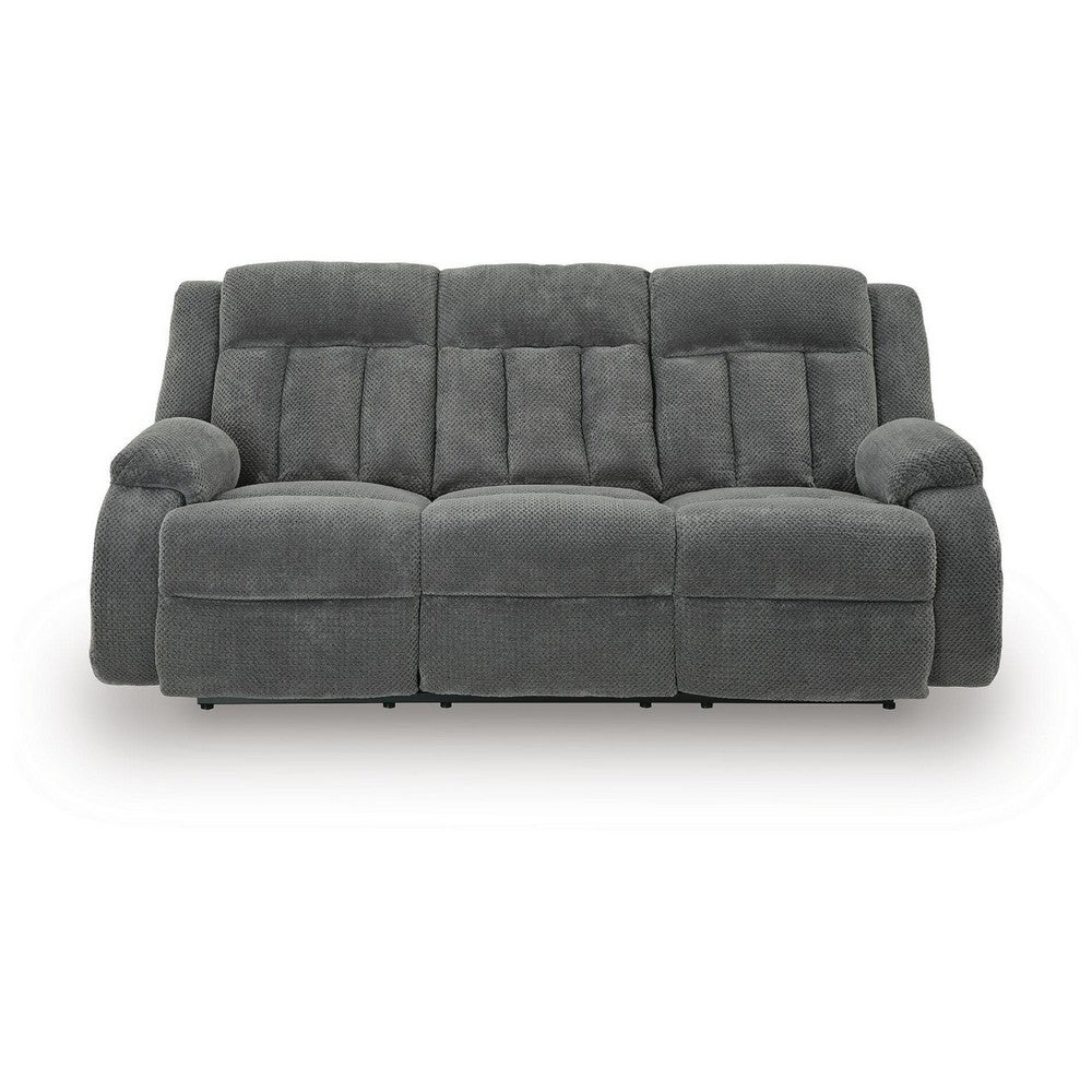 Duke Power Reclining Sofa | Drop Down Table | USB Ports | Gray Polyester 85"