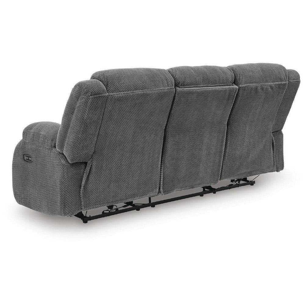 Duke Power Reclining Sofa | Drop Down Table | USB Ports | Gray Polyester 85"