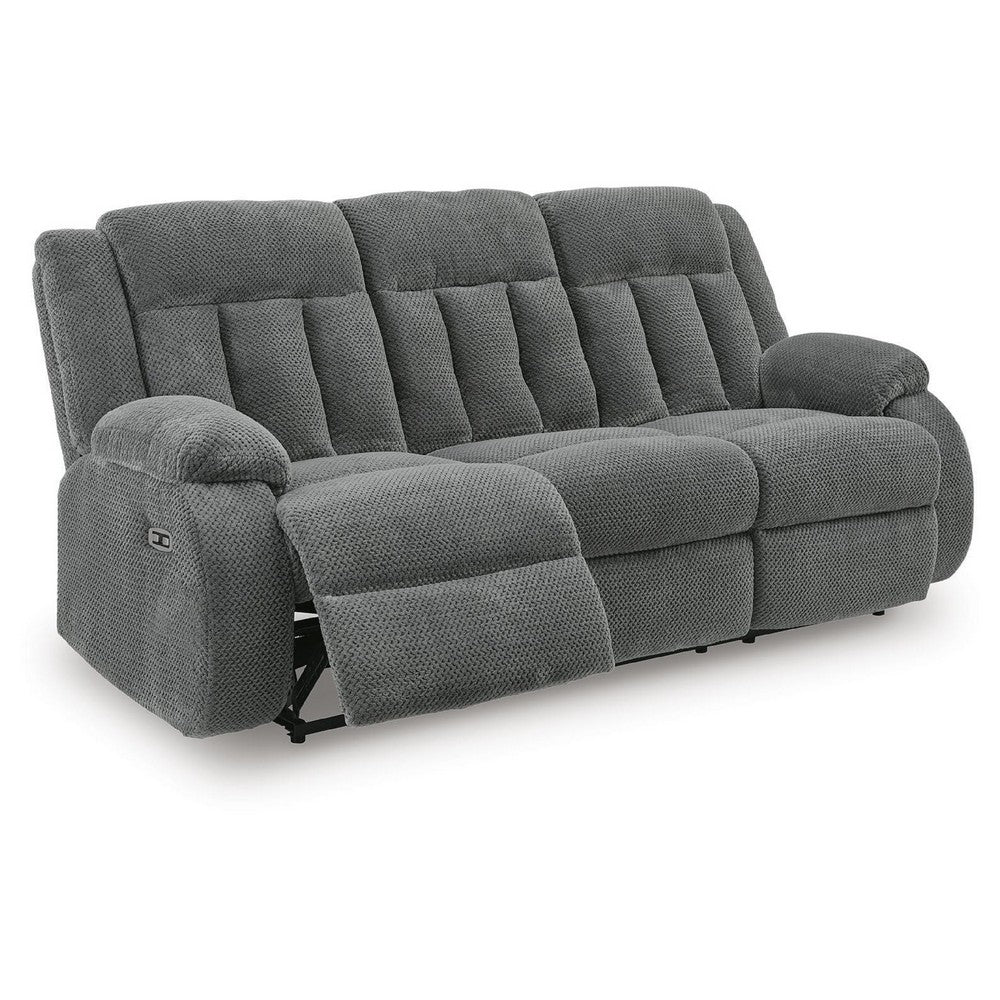 Duke Power Reclining Sofa | Drop Down Table | USB Ports | Gray Polyester 85"