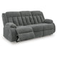 Duke Power Reclining Sofa | Drop Down Table | USB Ports | Gray Polyester 85"