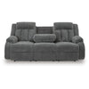 Duke Power Reclining Sofa | Drop Down Table | USB Ports | Gray Polyester 85"
