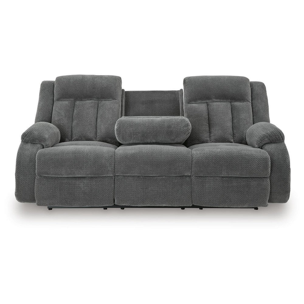 Duke Power Reclining Sofa | Drop Down Table | USB Ports | Gray Polyester 85"