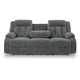 Duke Power Reclining Sofa | Drop Down Table | USB Ports | Gray Polyester 85"