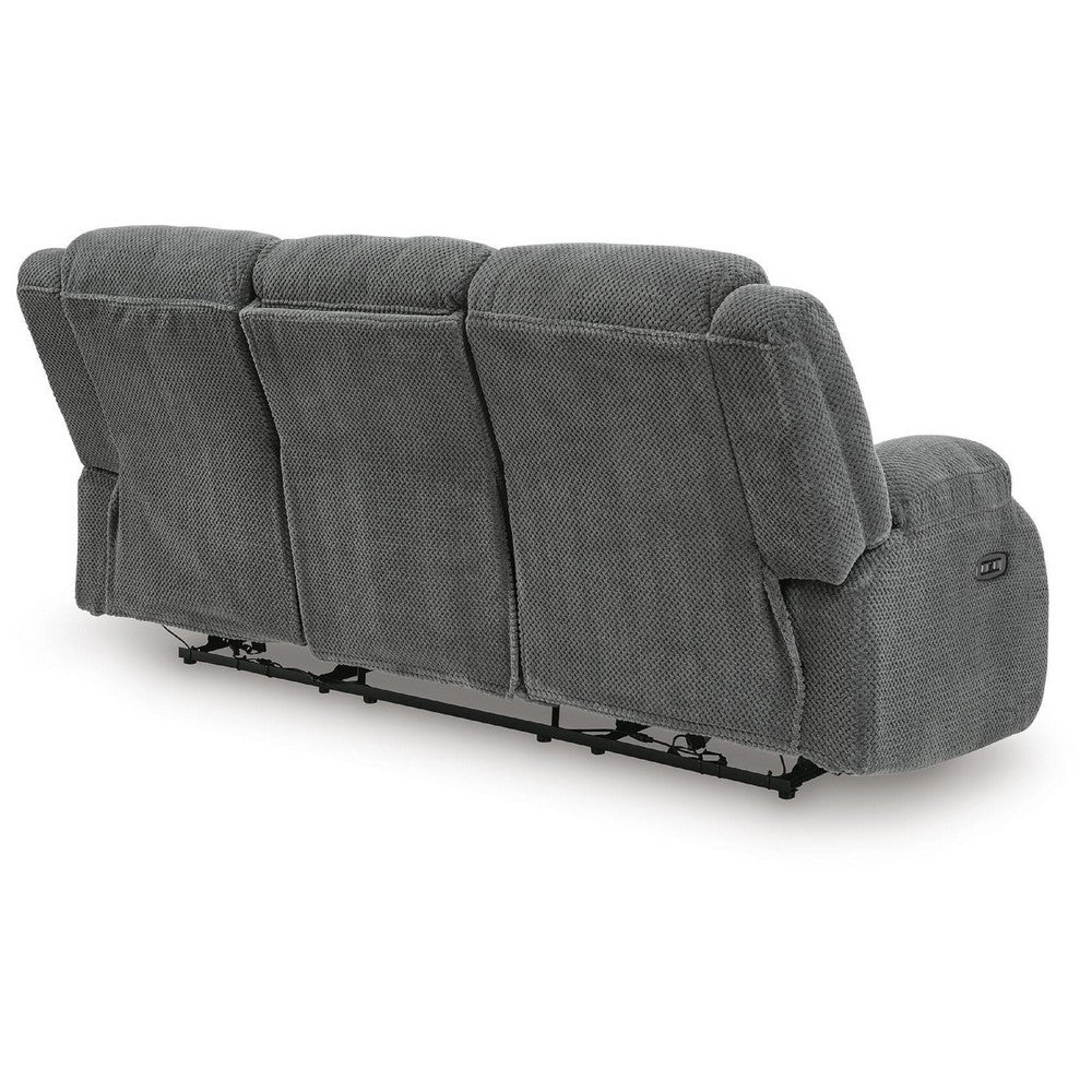 Duke Power Reclining Sofa | Drop Down Table | USB Ports | Gray Polyester 85"