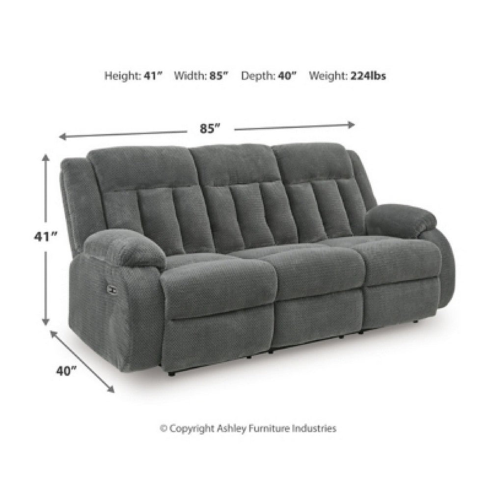Duke Power Reclining Sofa | Drop Down Table | USB Ports | Gray Polyester 85"