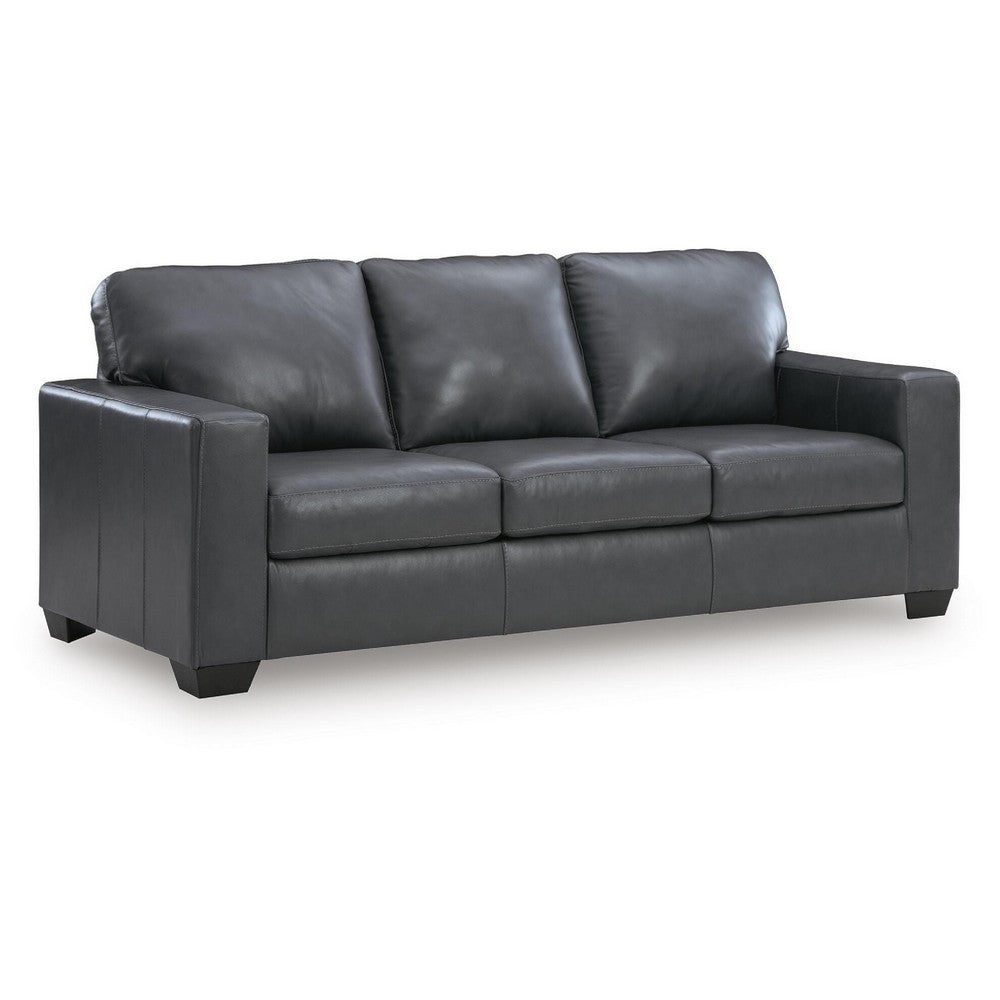Miller Sofa with Exposed Wooden Feet | Blue Leather-Faux Leather 85"