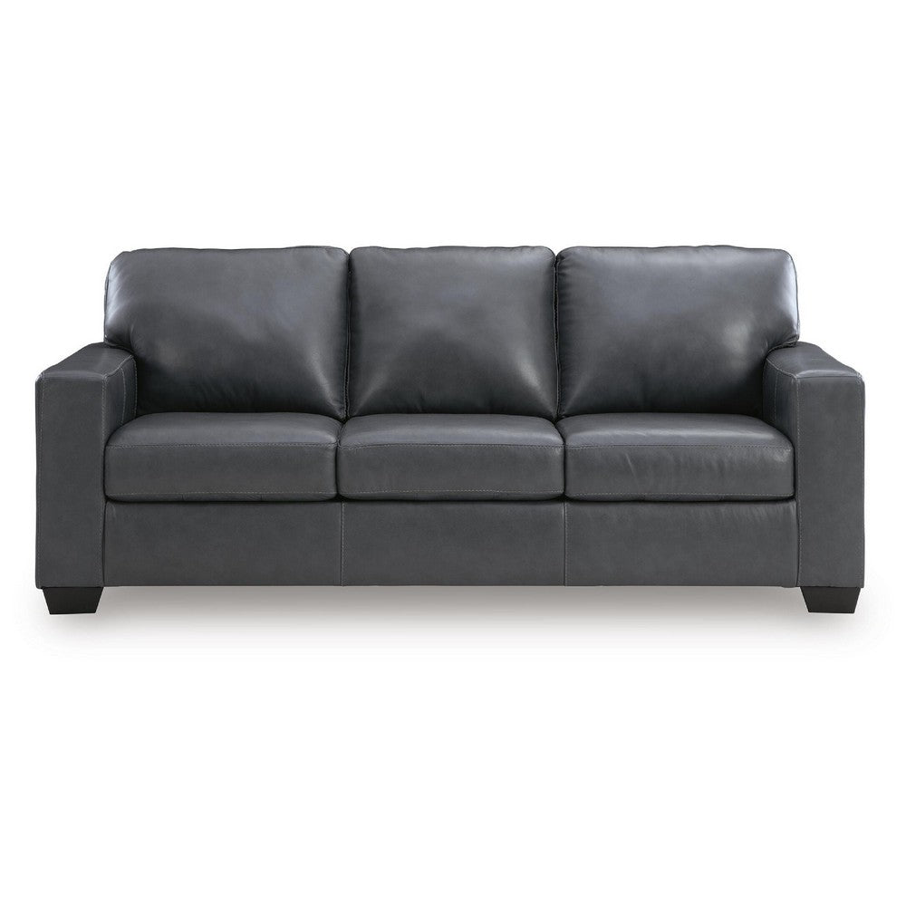 Miller Sofa with Exposed Wooden Feet | Blue Leather-Faux Leather 85"