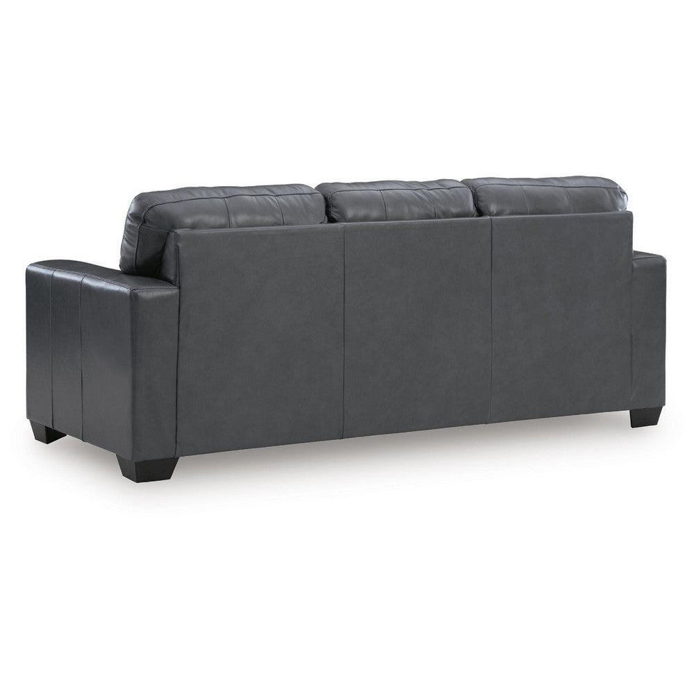 Miller Sofa with Exposed Wooden Feet | Blue Leather-Faux Leather 85"