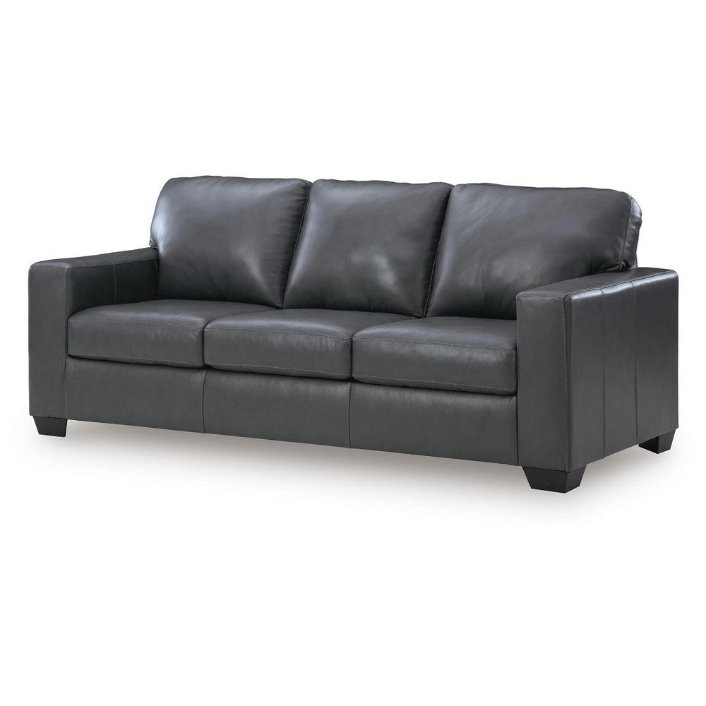 Miller Sofa with Exposed Wooden Feet | Blue Leather-Faux Leather 85"
