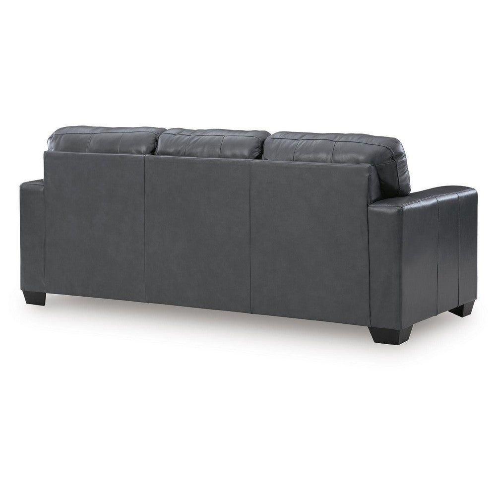 Miller Sofa with Exposed Wooden Feet | Blue Leather-Faux Leather 85"