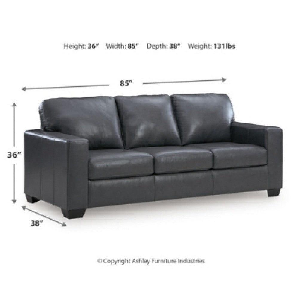 Miller Sofa with Exposed Wooden Feet | Blue Leather-Faux Leather 85"