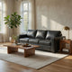 Miller Sofa with Exposed Wooden Feet | Blue Leather-Faux Leather 85"